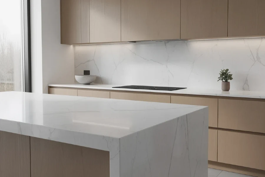 a sleek and polished dekton countertop designed for a contemporary bathroom vanity