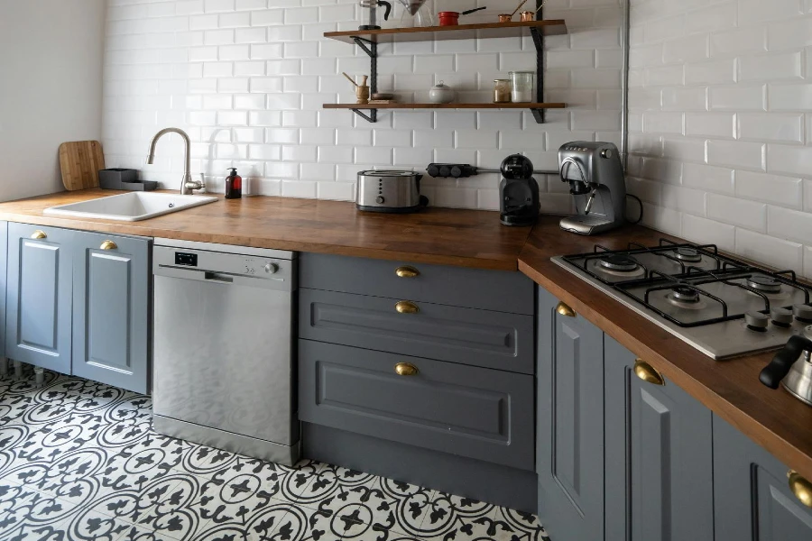 rustic style kitchen with pattern floor tile